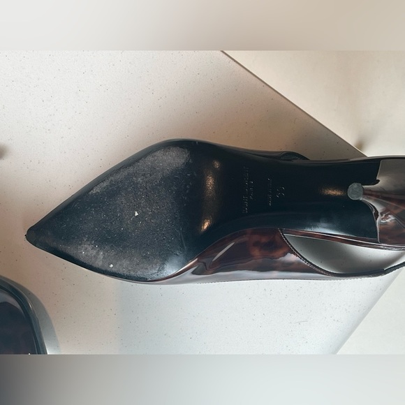 Saint Laurent Kiki 85 mm Tortoise Patent Slingback Pumps - Picture 9 of 9